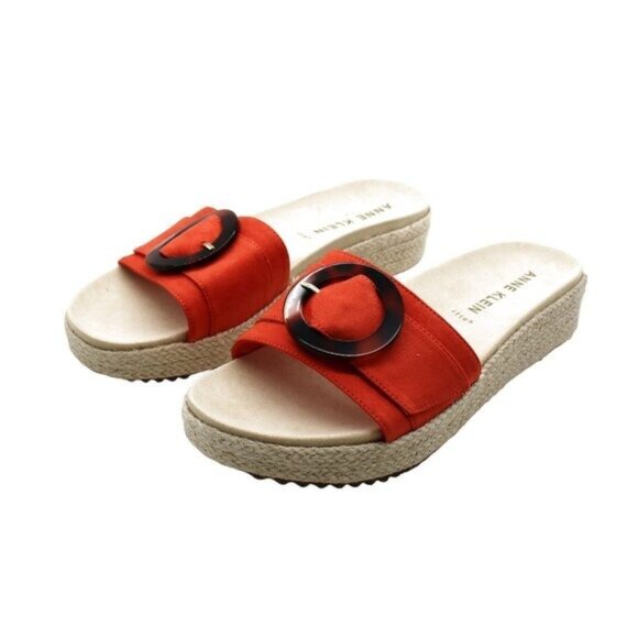 Anne Klein Women S Vino Sandals Red Tortoise Microsuede Stylish and Strappy - Picture 5 of 9